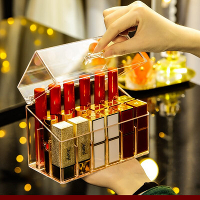 7 mriežok, priehľadný úložný box, organizér na make-up, polica na kozmetický kontajner, stolný stojan, držiak na rúž, úložný stojan na domácu komodu