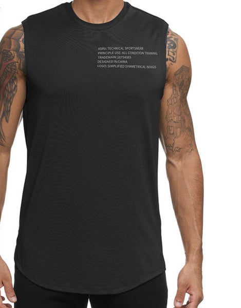 Ανδρικό ασύμμετρο φανελάκι με οβάλ λαιμόκοψη - μαύρο και γκρι χρώμα