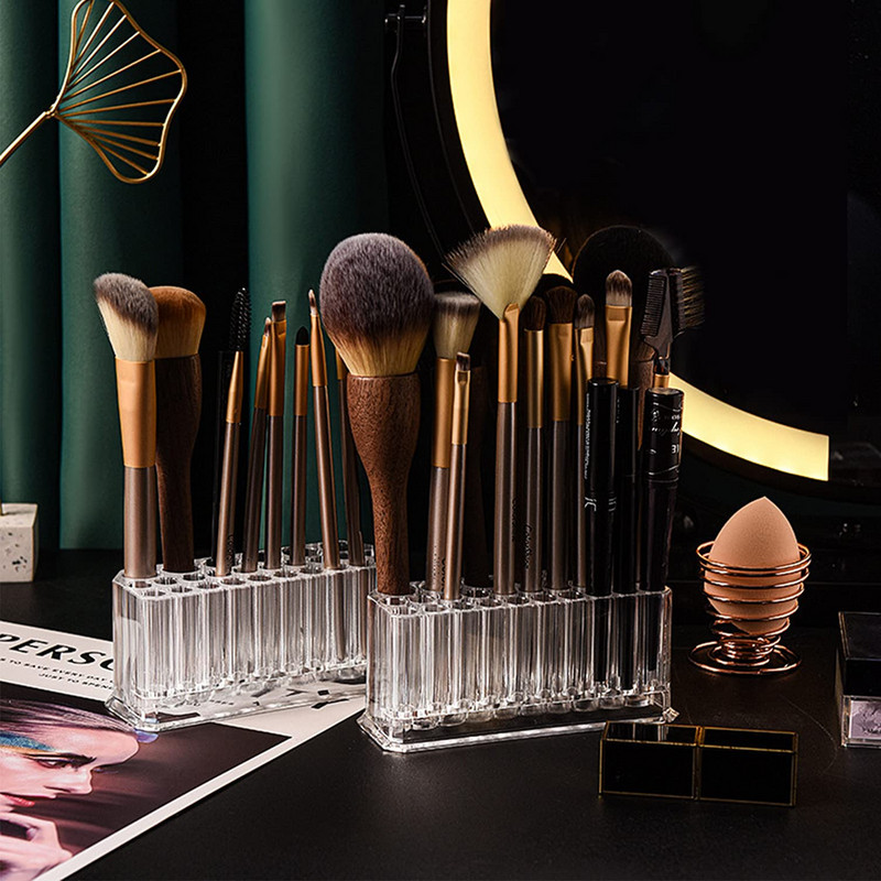 Cutie de depozitare pentru instrumente de machiaj din acril transparent, cu 26 de sloturi, cutie pentru suport pentru pensule de machiaj, cutie pentru machiaj, creion de ochi, creion de buze, suport, organizator