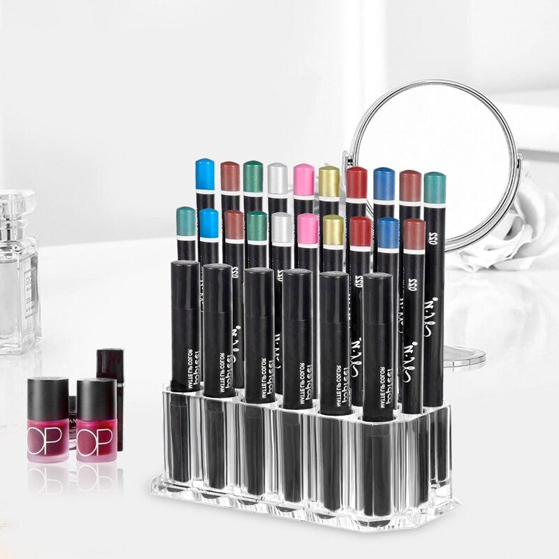 Cutie de depozitare pentru instrumente de machiaj din acril transparent, cu 26 de sloturi, cutie pentru suport pentru pensule de machiaj, cutie pentru machiaj, creion de ochi, creion de buze, suport, organizator