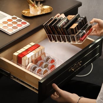 7 πλέγματα Διαφανές ακρυλικό Eyeshadow Compact Organizer Συρτάρι Οργάνωση Divider Μακιγιάζ Slot Storage Box Clear Cosmetics Case