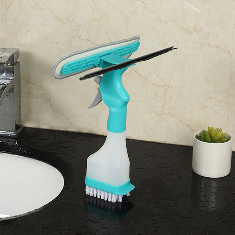 Oglindă de sticlă multifuncțională Perie de curățare a peretelui de baie Stergator de geamuri Racleta de curatare a sapunului cu cap de perie de burete Sticla de pulverizare