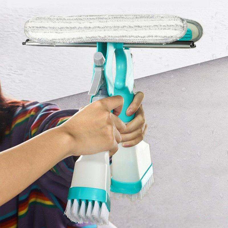 Oglindă de sticlă multifuncțională Perie de curățare a peretelui de baie Stergator de geamuri Racleta de curatare a sapunului cu cap de perie de burete Sticla de pulverizare