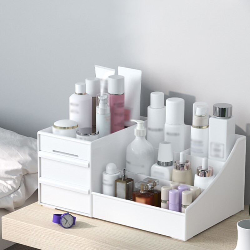 Organizator de machiaj pentru cosmetice, cutie de depozitare pentru cosmetice de capacitate mare, organizator de bijuterii de birou, recipient pentru sertar pentru machiaj pentru lac de unghii