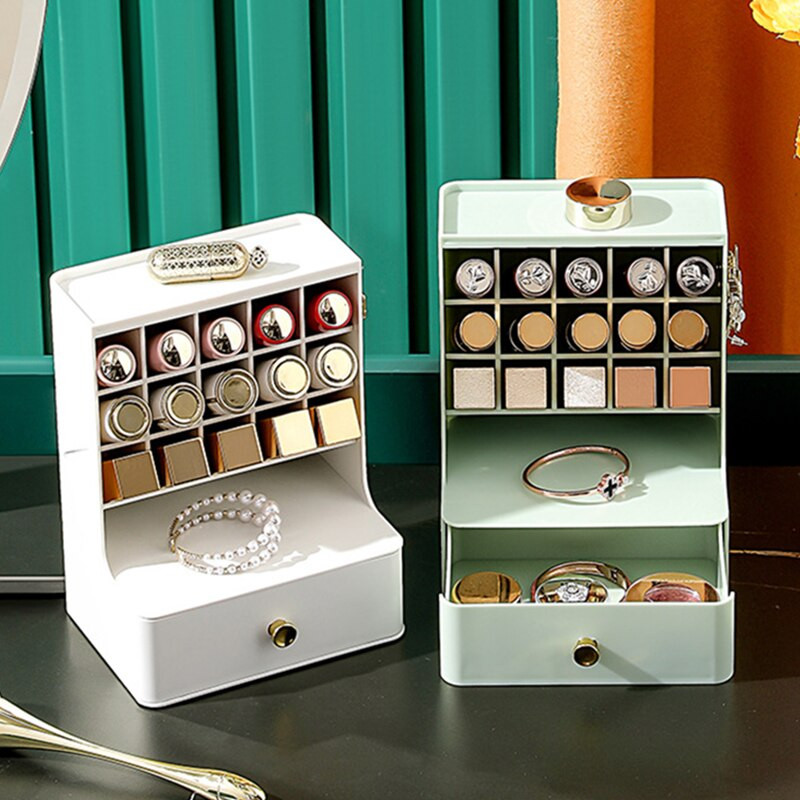 Κουτί αποθήκευσης 15 Grids Lipsticks με συρτάρια Οργάνωση μακιγιάζ Σκουλαρίκια Γάντζοι κοσμήματα Επιτραπέζιο Γυναικείο Αποθήκευση προϊόντων περιποίησης