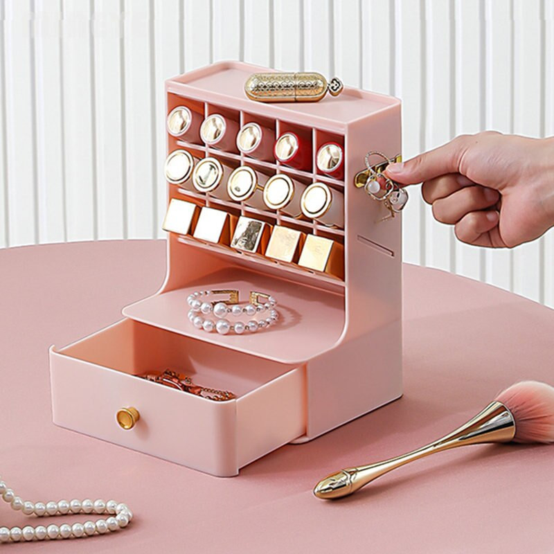 Κουτί αποθήκευσης 15 Grids Lipsticks με συρτάρια Οργάνωση μακιγιάζ Σκουλαρίκια Γάντζοι κοσμήματα Επιτραπέζιο Γυναικείο Αποθήκευση προϊόντων περιποίησης