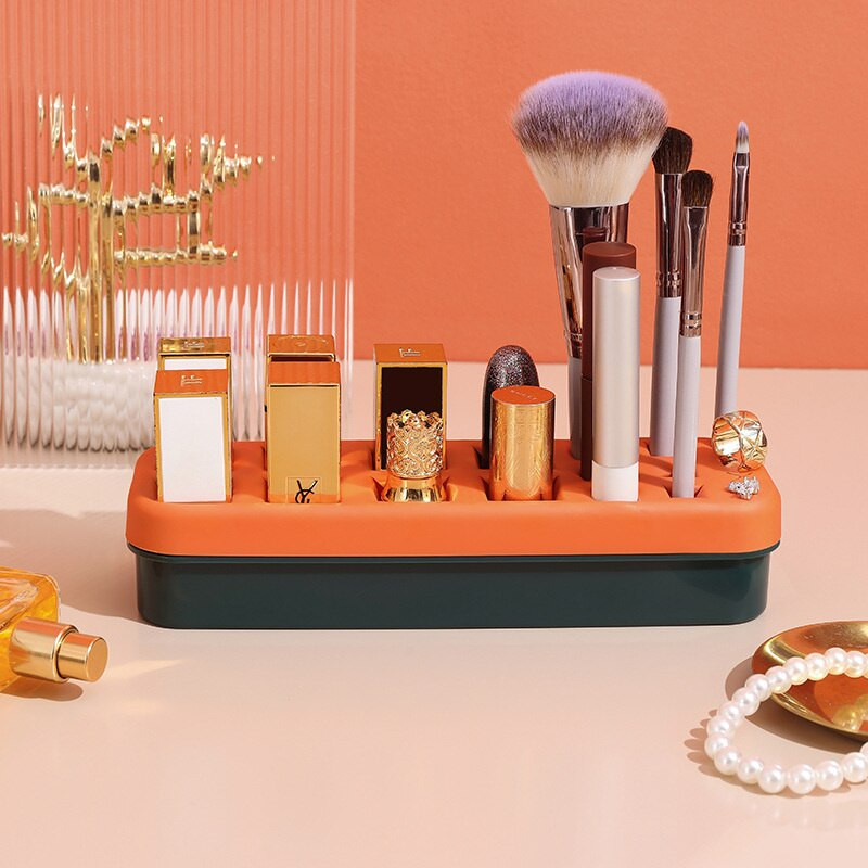 Suport de depozitare pentru ruj din silicon cu 18 grile Cutie de machiaj de birou Creativ Multi Grid Creion pentru sprâncene Instrument pentru luciu de buze Suport de afișare pentru acasă