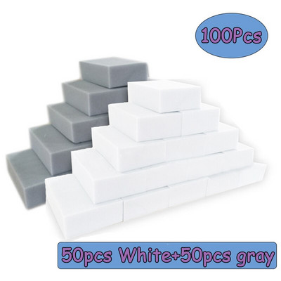100 gab/partija Melamīna Sponge Magic Sponge Eraser White Pelēks Melamīna Sūkļi Tīrīšanas sūklis virtuves Biroja vannas istabas tīrīšanai