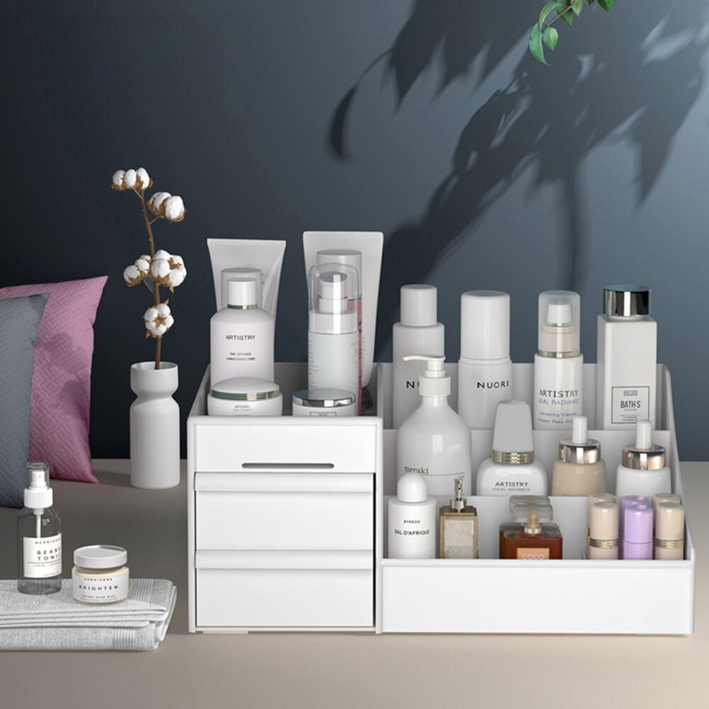 Organizator de machiaj tip sertar Depozitare pentru cutie de cosmetice Finisaj de birou Dulap piele Ruj Raft din plastic Accesorii pentru baie