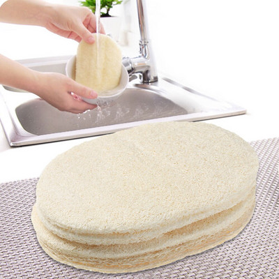 5pcs Natural Loofah Dish Washing Cloth Pot Bowl Brush Double-sided Cleaning Microfibre Kitchen Decontamination Sponge Tools
