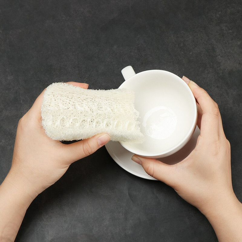 5 vnt Natūralus lufas indų plovimo audinys puodo dubens šepetys dvipusis valymo mikropluošto virtuvės nukenksminimo kempinės įrankiai