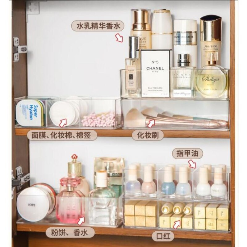 Κουτί αποθήκευσης με στρώσεις μακιγιάζ Διαφανές ακρυλικό τραπέζι ντυσίματος καλλυντικό κραγιόν φινίρισμα πλέγμα Κουτί επιτραπέζιου συρταριού Αποθηκευτικός χώρος