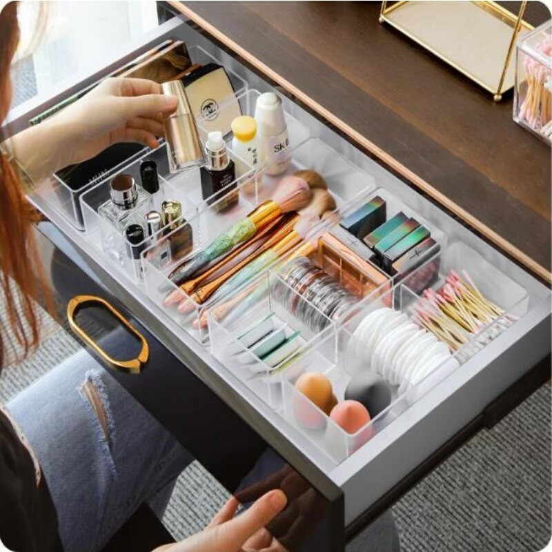 Κουτί αποθήκευσης με στρώσεις μακιγιάζ Διαφανές ακρυλικό τραπέζι ντυσίματος καλλυντικό κραγιόν φινίρισμα πλέγμα Κουτί επιτραπέζιου συρταριού Αποθηκευτικός χώρος