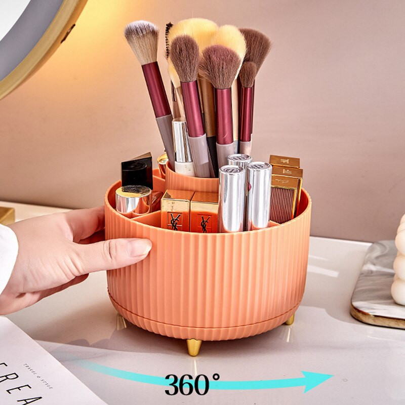 Cutie de depozitare pentru pensule de machiaj rotative 360 cu separator Suport pentru creion pentru pix, birou, sufragerie, organizator pentru blat