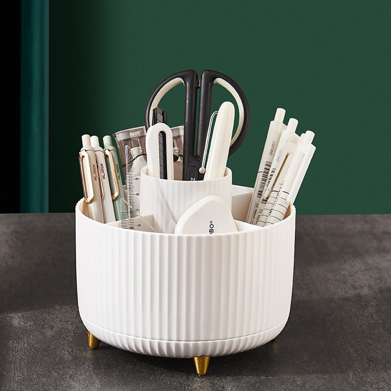 Cutie de depozitare pentru pensule de machiaj rotative 360 cu separator Suport pentru creion pentru pix, birou, sufragerie, organizator pentru blat