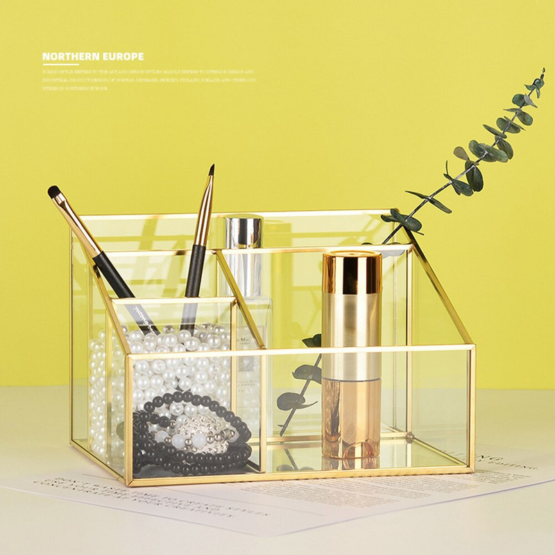 Läbipaistev klaas Golden Edge meigipintsli hoiukarp kosmeetikakonteiner huulepulga ehtekarp lauaarvuti kosmeetika korraldaja