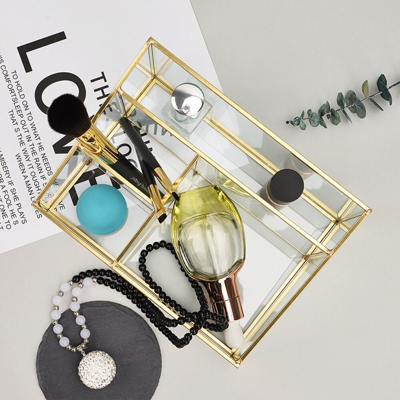 Läbipaistev klaas Golden Edge meigipintsli hoiukarp kosmeetikakonteiner huulepulga ehtekarp lauaarvuti kosmeetika korraldaja