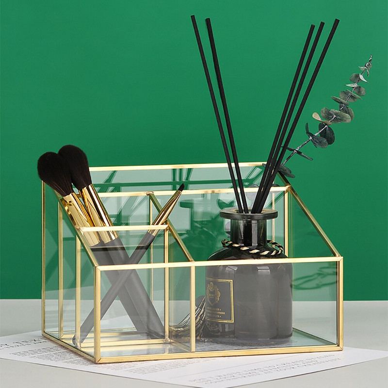 Läbipaistev klaas Golden Edge meigipintsli hoiukarp kosmeetikakonteiner huulepulga ehtekarp lauaarvuti kosmeetika korraldaja
