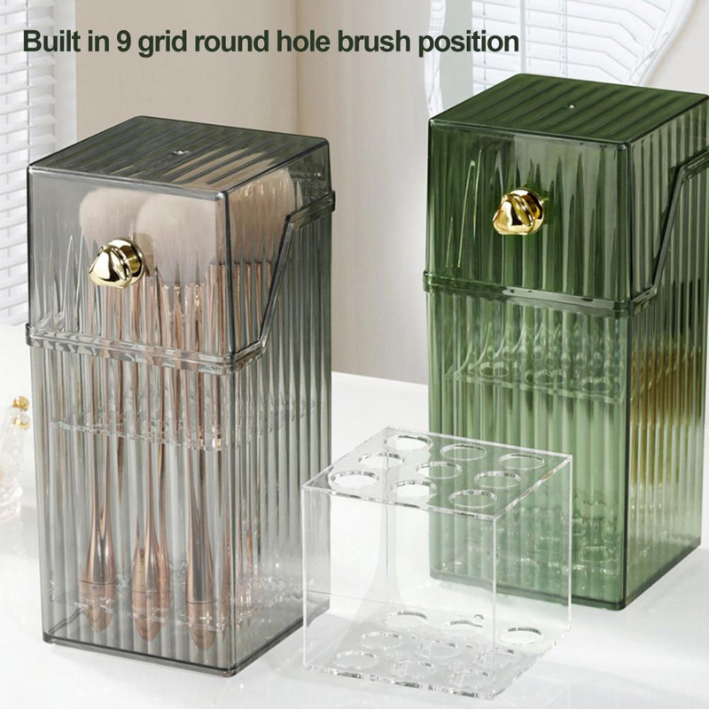 Κουτί βούρτσας καλλυντικών με καπάκι Διαφανές μακρόστενο πόμολο οργανωμένο με προστασία από τη σκόνη Keep Neat Κραγιόν Μολύβι φρυδιών Πινέλο μακιγιάζ O