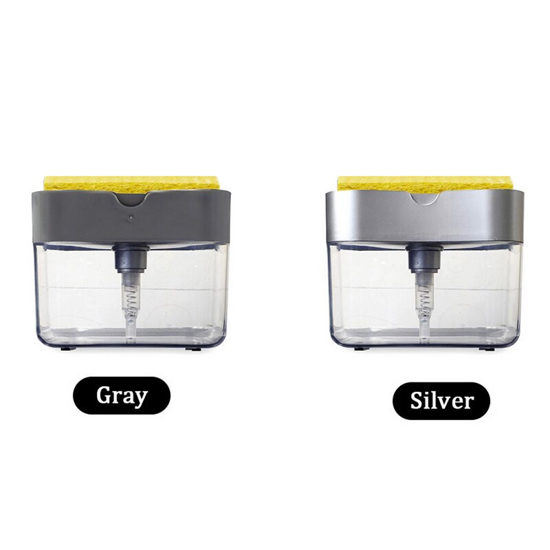 Δοχείο σαπουνιού 2 σε 1 και βούρτσα καθαρισμού υγρού κιβωτίου υγρού τύπου Sponge Caddy Push Automatic Dosing Device Scouring Pad Cleaning Brush