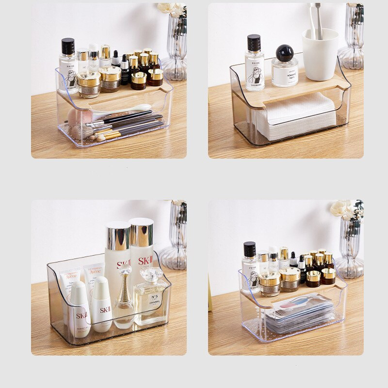 Κουτί αποθήκευσης μακιγιάζ επιφάνειας εργασίας Κουτί αποθήκευσης Μακιγιάζ διπλής στρώσης Space Design Μάσκες προσώπου Beauty Cosmetic Organizer Ακρυλικό+Ξύλο Μακιγιάζ Κουτί αποθήκευσης
