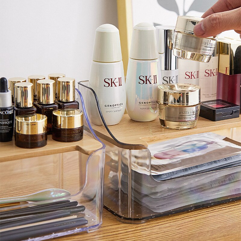 Κουτί αποθήκευσης μακιγιάζ επιφάνειας εργασίας Κουτί αποθήκευσης Μακιγιάζ διπλής στρώσης Space Design Μάσκες προσώπου Beauty Cosmetic Organizer Ακρυλικό+Ξύλο Μακιγιάζ Κουτί αποθήκευσης