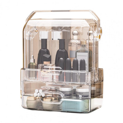 Naudingas makiažo laikiklis, lygus paviršius su rankena, drėgmei atsparios kosmetikos laikymo tvarkyklė miegamajam