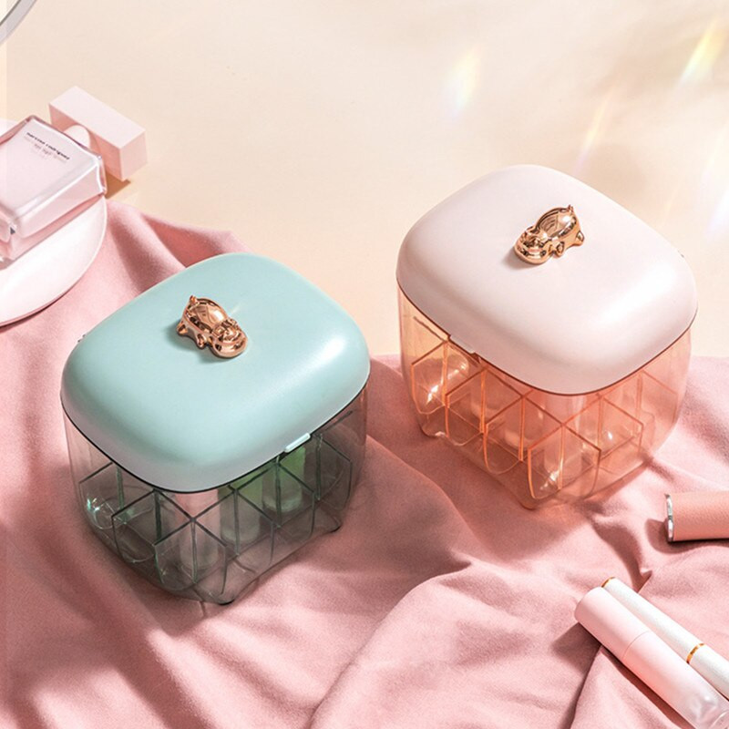 Organizatoare de machiaj Cutie de depozitare pentru ruj de lux, rezistentă la praf, drăguț din plastic, pentru cosmetice de birou, masă de toaletă multifuncțională cu oglindă