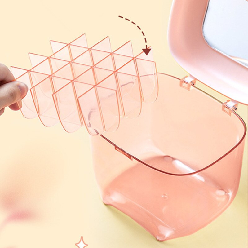 Organizatoare de machiaj Cutie de depozitare pentru ruj de lux, rezistentă la praf, drăguț din plastic, pentru cosmetice de birou, masă de toaletă multifuncțională cu oglindă