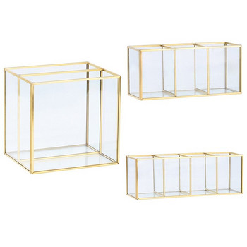 Nordic Gold Grid Glass Flip Storage Tank Box Luxury Modern Cosmetics Storage Box Container Micro-Landscape Flower Room