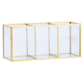 Nordic Gold Grid Glass Flip Storage Tank Box Luxury Modern Cosmetics Storage Box Container Micro-Landscape Flower Room