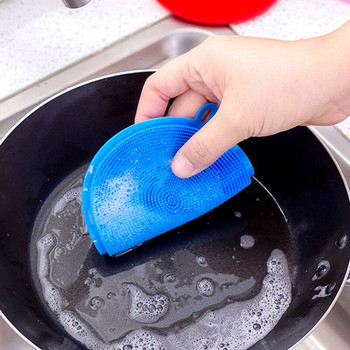 5PCS Кухненска силиконова четка за миене на съдове Мека купа за съдове Гърне Инструмент за почистване на плодове и зеленчуци Почистваща гъба Четка против изгаряне