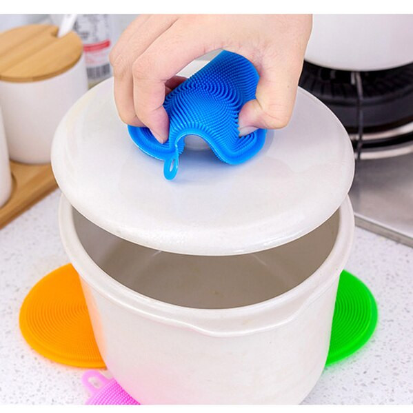 Perie de spălat vase din silicon de bucătărie, 5 bucăți, bol pentru vase moale, oală, instrument de curățare a legumelor, pentru curățarea buretelui, perie anti-opărire