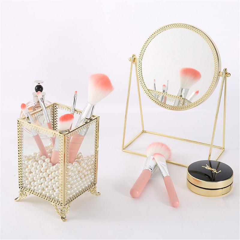 Pitsist kosmeetikavahendaja hoiukarbi ümbris, kaaneta Lihtne vintage meigipintsel, hoiutoru meigitööriist, klaasist hoiukarp