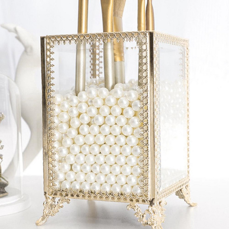 Pitsist kosmeetikavahendaja hoiukarbi ümbris, kaaneta Lihtne vintage meigipintsel, hoiutoru meigitööriist, klaasist hoiukarp