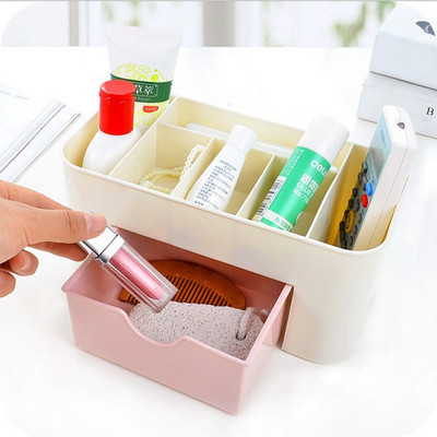 3 цветни органайзери за грим Кутия за съхранение Пластмасови чекмеджета за козметика Кутия за витрини за бижута Калъф Настолен контейнер за грим Органайзер