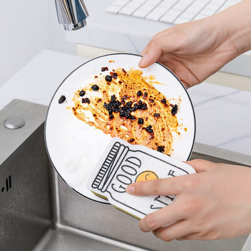 4 buc Burete magic cu fața zâmbitoare Burete gros pentru decontaminare puternică Lavetă pentru spălat vase Burete pentru curățarea bucătăriei de acasă Tampoane de curățat