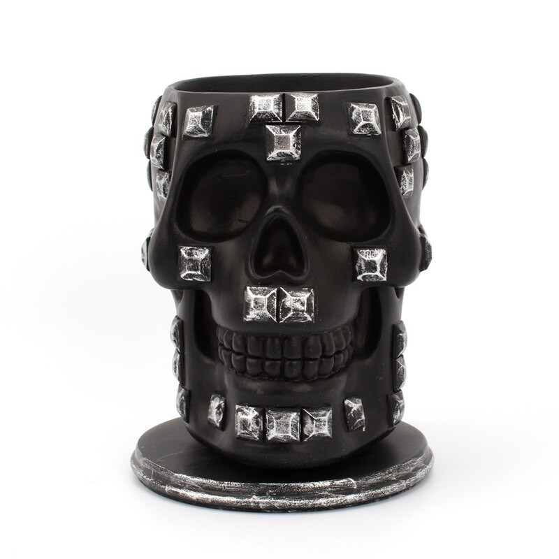 Container de depozitare pentru machiaj cu craniu rotativ, cu paiete din rășină, cu cap de schelet, suport pentru tub pentru stilou, ornament pentru casa, bijuterii, organizator pentru baie
