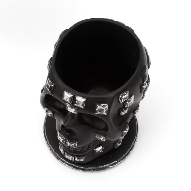 Container de depozitare pentru machiaj cu craniu rotativ, cu paiete din rășină, cu cap de schelet, suport pentru tub pentru stilou, ornament pentru casa, bijuterii, organizator pentru baie