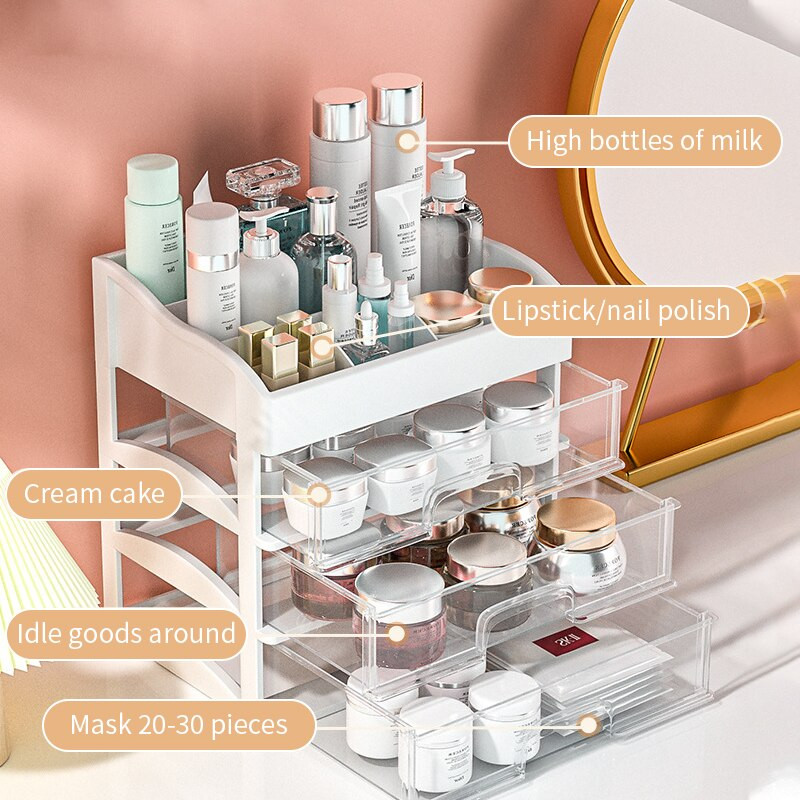 Organizator de machiaj Cutie de depozitare cosmetice de mare capacitate Container de bijuterii pentru mască facială cu sertar Organizator de articole diverse de birou de birou