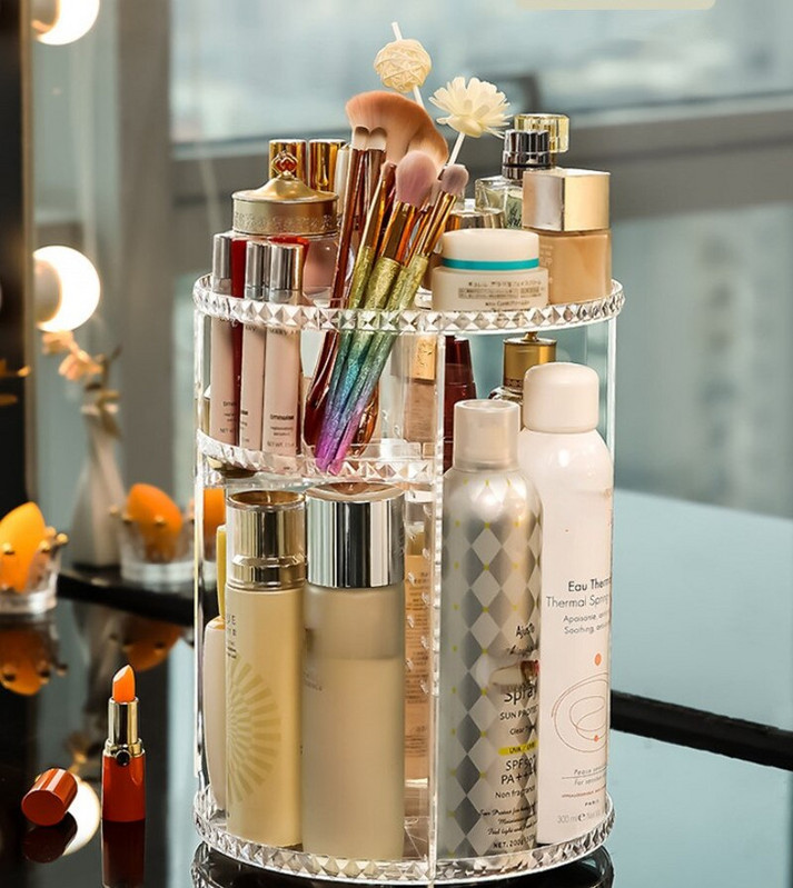 Organizator rotativ de machiaj Suport perie de machiaj Cutie de depozitare pentru bijuterii cosmetice pentru îngrijirea pielii Organizator de vanitate Raft de organizare pentru baie
