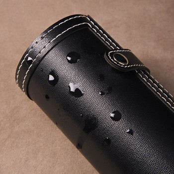 Μαύρη δερμάτινη τσάντα με πινέλο μακιγιάζ Θήκη για μολύβι φρυδιών Κουτί αποθήκευσης eyeliner Φορητό με κουβά επαγγελματικό πινέλο μακιγιάζ καθρέφτη