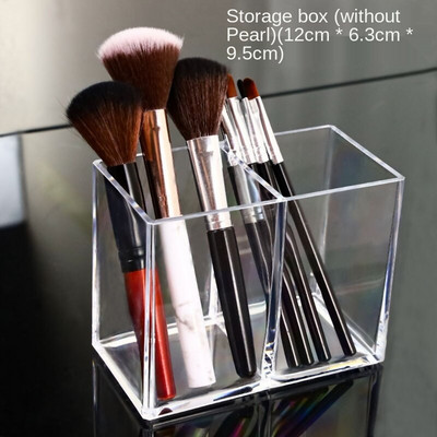 Student Desktop Organizer Square Pen HolderOrganizer Box 2 Grids Acrylic Brush Storage Tube Clear Storage Box