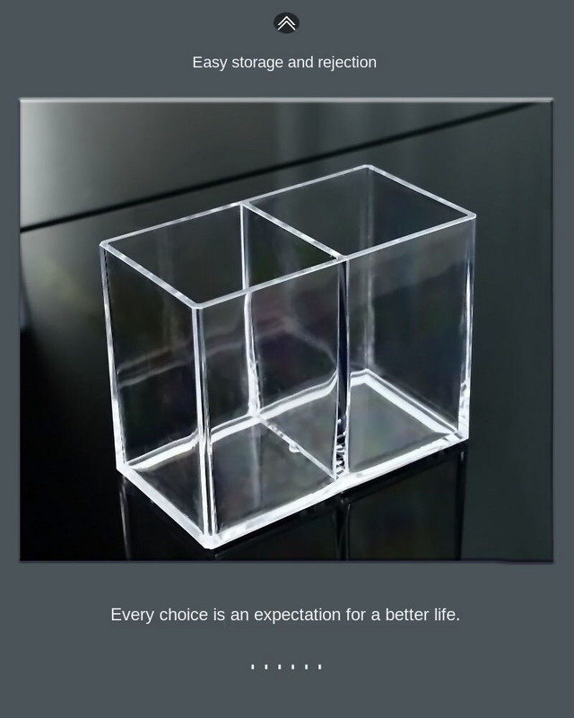Student Desktop Organizer Square Pen HolderOrganizer Box 2 Grids Acrylic Brush Storage Tube Clear Storage Box