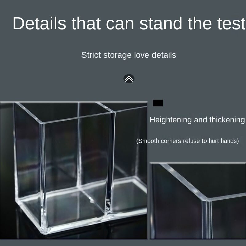 Student Desktop Organizer Square Pen HolderOrganizer Box 2 Grids Acrylic Brush Storage Tube Clear Storage Box
