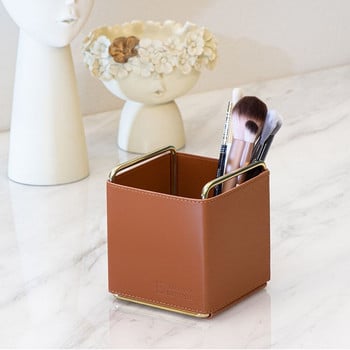 Μεταλλικό και PU Δερμάτινο Πινέλο Μακιγιάζ πολλαπλών χρήσεων Organizer Sundries Storage Box Καλλυντική θήκη βιτρίνας Makeup Organizer Box