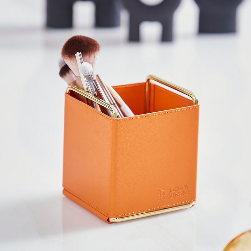 Metal și piele PU Organizator multifuncțional pentru pensule de machiaj Cutie de depozitare articole diverse Vitrine pentru cosmetice Cutie organizatoare de machiaj