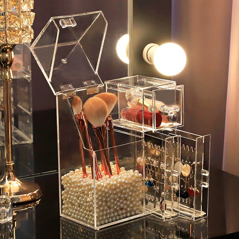 Πολυλειτουργικά πινέλα επιτραπέζιου μακιγιάζ Θήκη για στέγνωμα Pearl Πινέλο μακιγιάζ Κάδος Διαφανής οργάνωση κουτιού αποθήκευσης για καλλυντικά