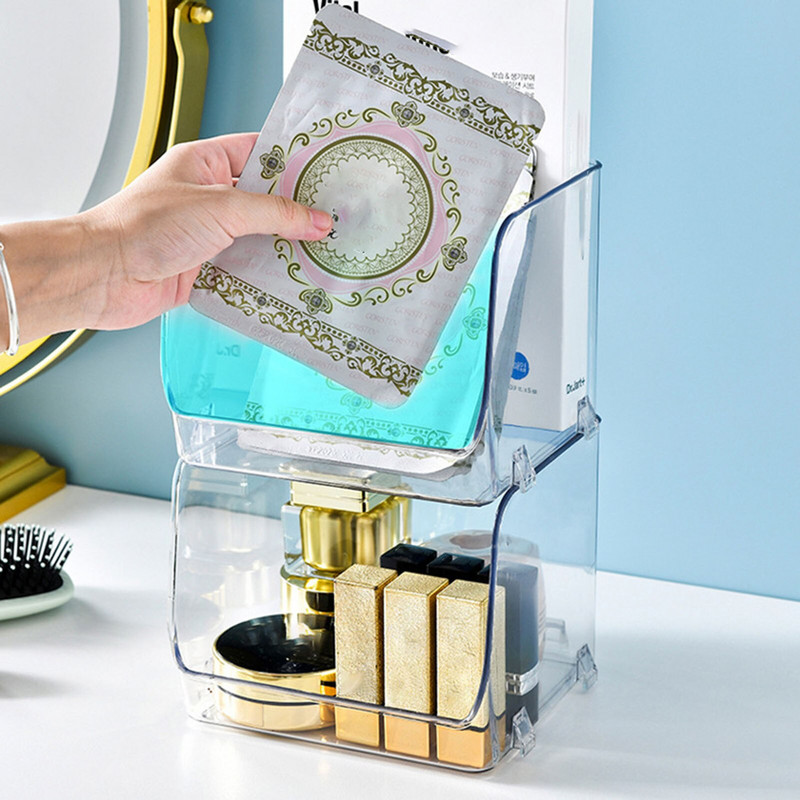 2 tk plastikust meigivahendaja mitmeotstarbelised suure mahutavusega salved ruumi säästvate tarvikute jaoks lauaarvuti kosmeetikakarp