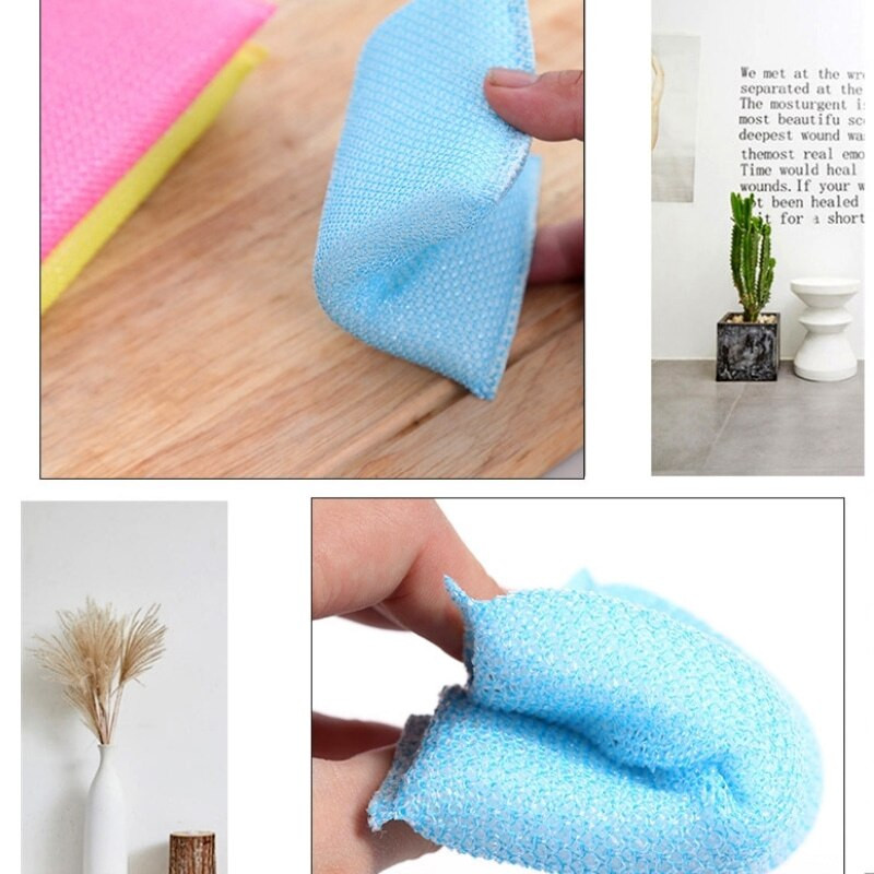 4 τμχ Ισχυρό πανί πιάτων διπλής όψεως Σφουγγάρι Βούρτσα απολύμανσης για Πλύσιμο Πιάτων Κουζίνα Πανί Οικιακής Πιάτας